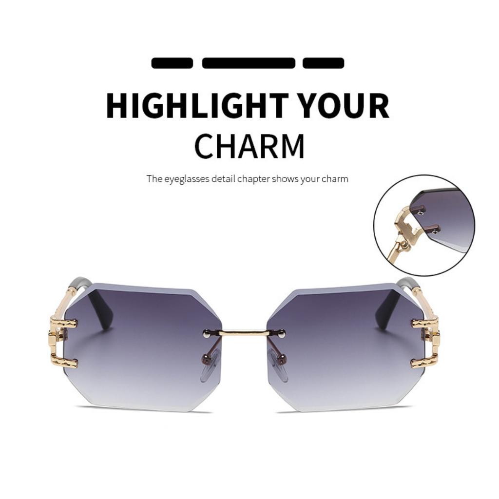Unisex Metal Frameless Octagonal Sunglasses, Gradient Lenses With UV Protection For Daily And Outdoor Use