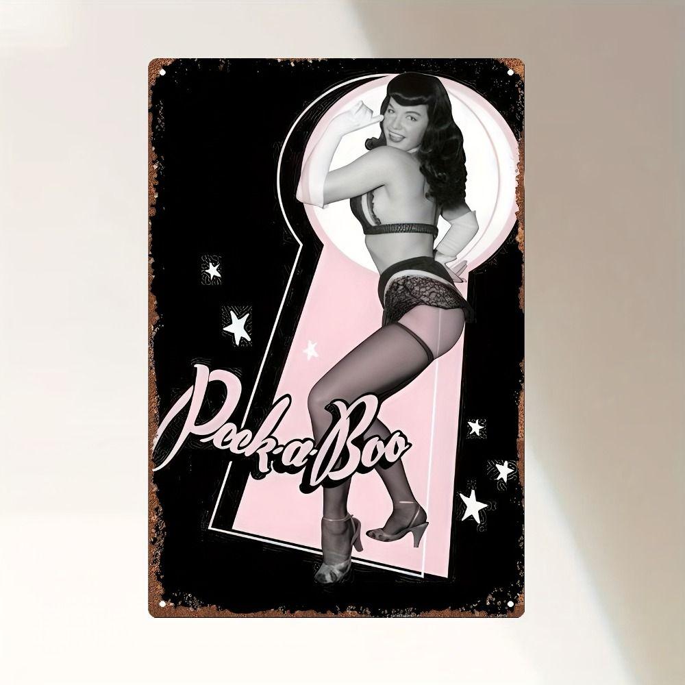 Tin Metal Plaque with Winter Female Pattern, Wall Art, Size 20x30cm, with Pre-drilled Holes, Suitable for Bedroom, Perfect for Gift
