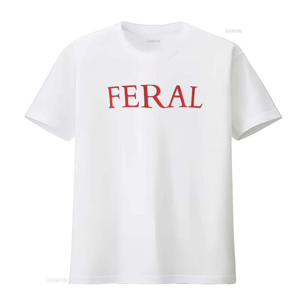 Mens FERAL Paint The Town Red Design Friends T Shirt Black L Vintage Washed Top For Everyday Wear Stretched Unisex Versatile