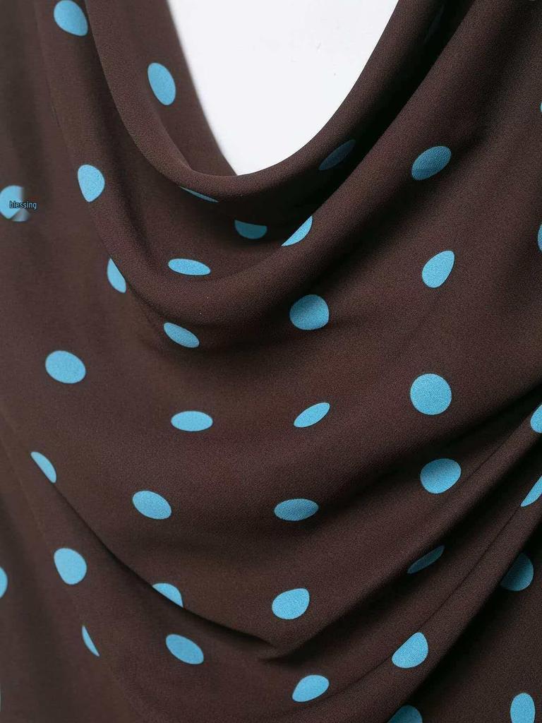 Retro Blue Polka Dot Spaghetti Strap Tank Top for Women - Summer 2026 Collection