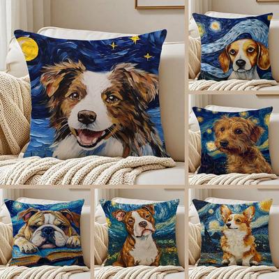 Cute Dog Pillow Case Sofa and Living Room Decorative Cushion Covers Dust-proof and Mite-proof Invisible Zipper