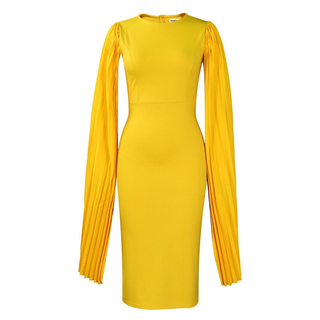 Elegant African OL Long Sleeve Pleated Dress