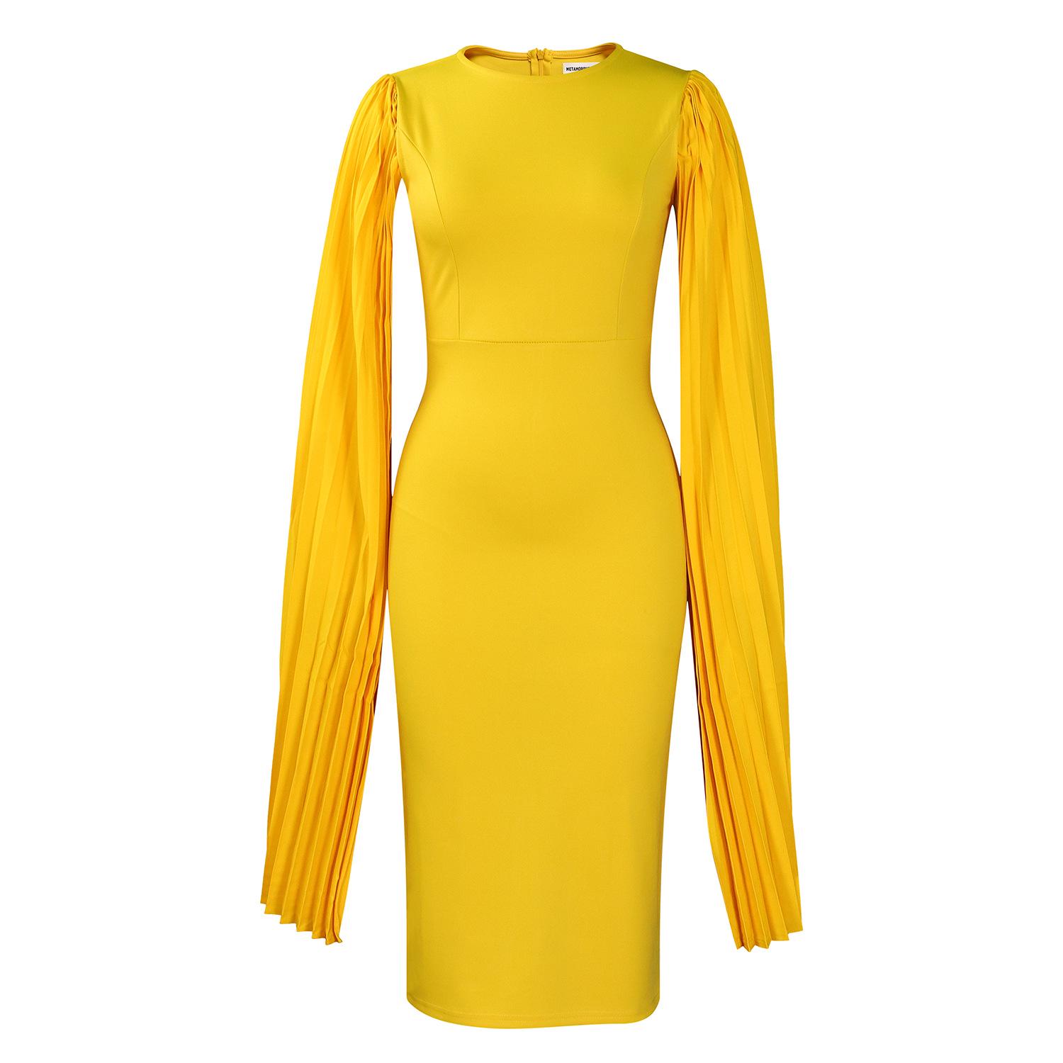 

Элегантное африканское OL длинное плиссированное платье с рукавами Large жёлтый