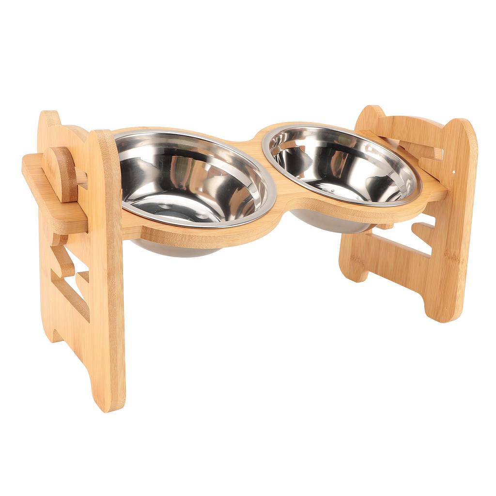 Raised Dog Bowls Stand 15 Degree Tilted Anti Slip Adjustable Dog Dish with 2 Stainless Steel Bowls F