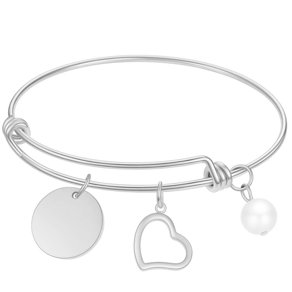 Rose Gold Titanium Steel Heart  Pearl Bracelet, 26 Letters, Stainless Steel Charm