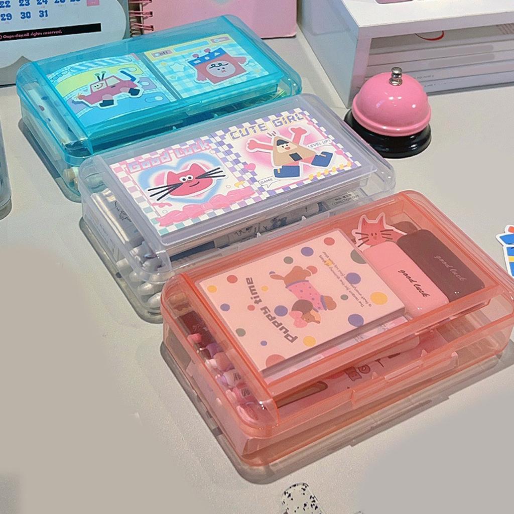 Large Capacity Pencil Case Double Layer Clear Pen Box High Capacity Pen Case Colored Pencil Organizers for Student Kid