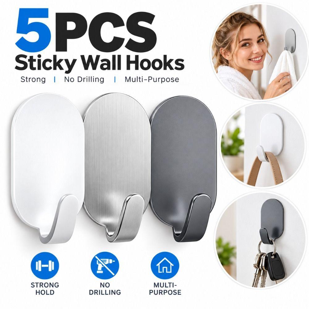 5PCS Traceless Behind The Door Hook Self Adhesive Stick On Hooks Towel Hooks Bathroom Accessories