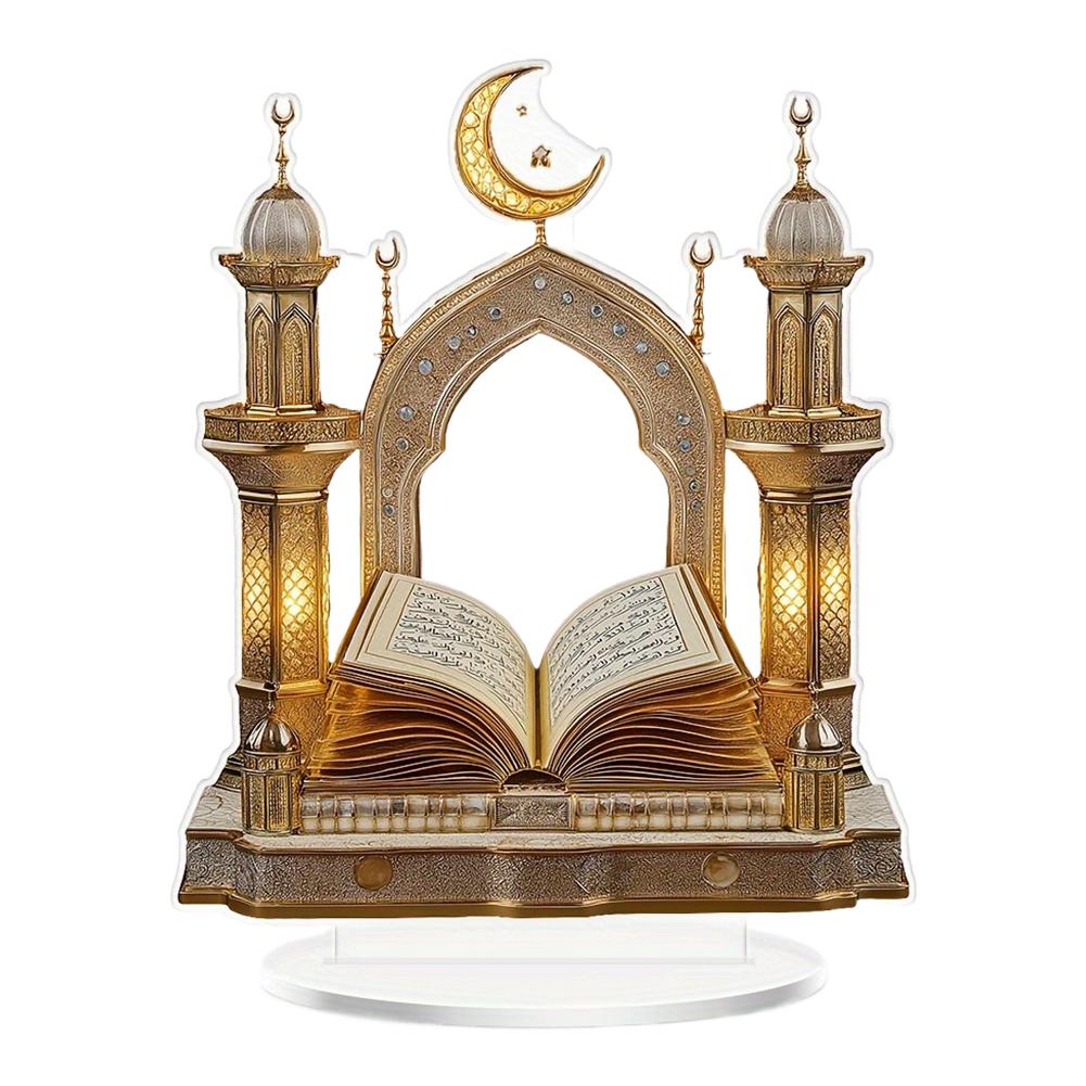 

1pc 2D Quran Acrylic Desktop Decor - Ramadan Moon Star Design, Eid Al-Fitr Home Ornament, Muslim Festival Decoration Gift