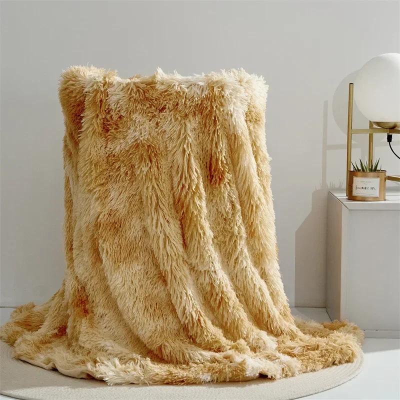 Modern And Simple Mink Fur Long Hair Blanket Four All Season Universal Multifunctional Solid Color Thick Blanket For Bed Couch