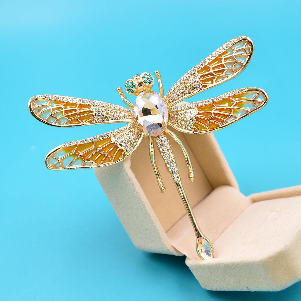 SKEDS High-end Women Men Fashion Crystal Dragonfly Boutique Badges Brooch Luxury Heavy Industry Rhinestone Pin Buckles For Lady