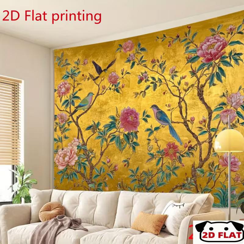 2D Chinoiserie Peony Bird Tapestry for Bedroom Living Room Decor