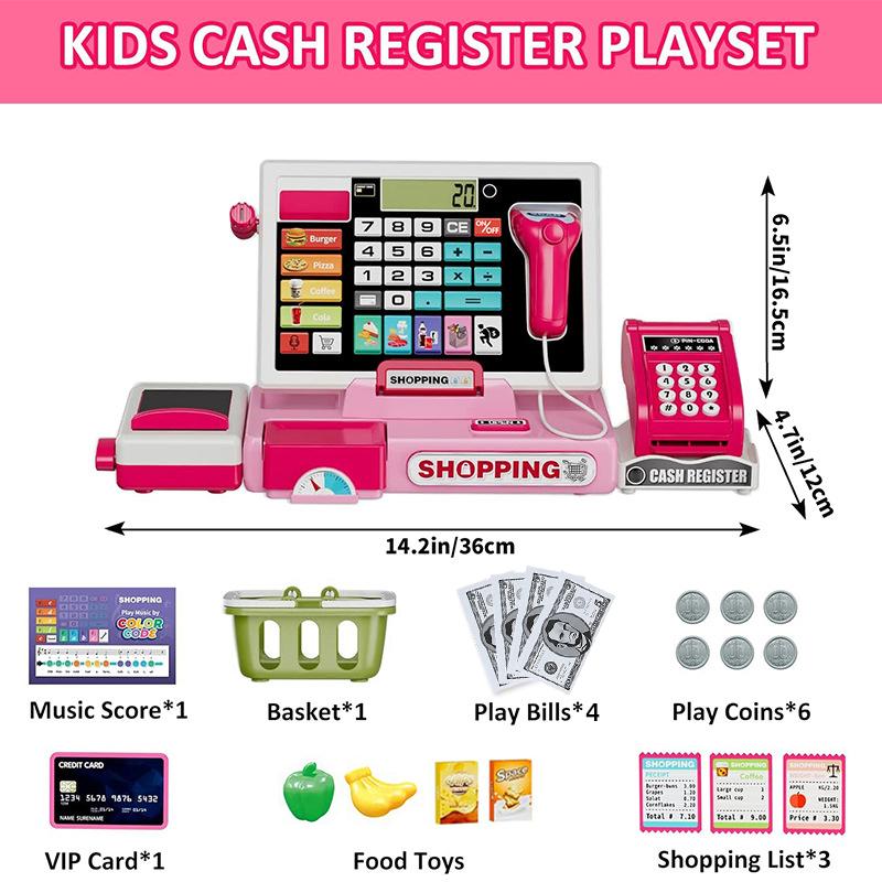 Scanning Cash Register Calculator Coin Children'S Food Store Simulation Supermarket Play House Game With Sound Kids Toys Gifts