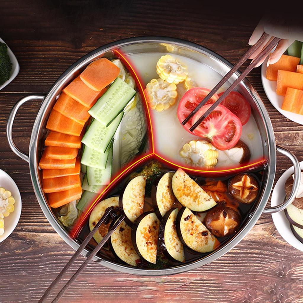 Stainless Steel Divided Pot Cooking 3 Favor Chinese Soup Cookware Multifunctional for