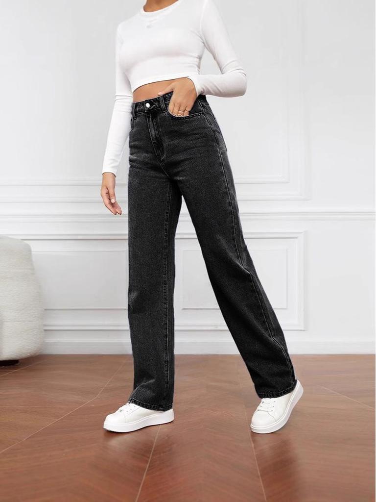 Φθινόπωρο 2025 Casual Γυναικεία Τζιν Ευρείας Γραμμής Ψηλόμεσα