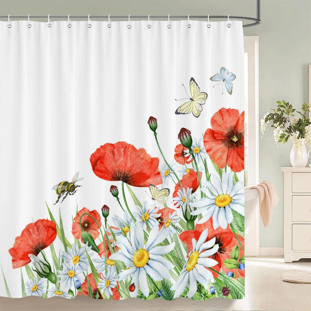 240x180cm Bathroom Waterproof Shower Curtain Beautiful Flower Plant Leaves Printing Polyester Home Decoration Curtain With Hook