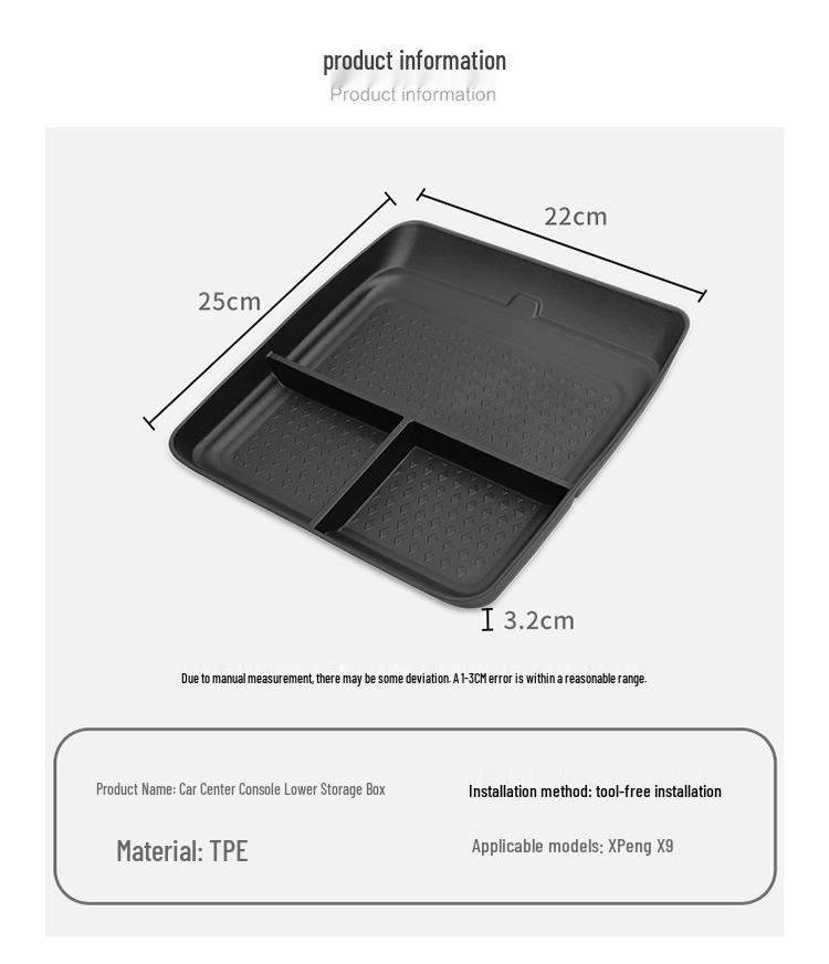Compatible Storage Box for 2024-2026 XPeng X9 Models, Including Lower Compartment and Range Extender Versions.