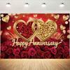 Joyeux Anniversaire Rose Rouge Cœur Doré Toile de Fond Photographique Mariage Anniversaire de Mariage Fête de Couple Fond Photo