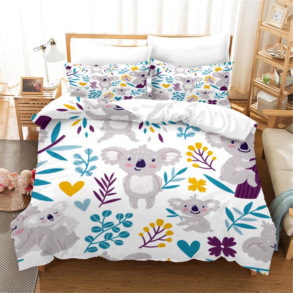 Cartoon Koala Duvet Cover King Queen Lovely Animal Bedding Set For Kids Teens Adults Wildlife Quilt Cover With Pillowcase 2/3PCS