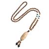 Stile Etnico Retrò Catena Lunga per Maglione Ciondolo in Pietra Bodhi con Diamante Collana con Perline di Legno Ciondolo in Cotone e Lino Tibetano Collana con Perline di Buddha