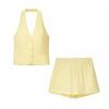 Kaslead New Arrival Women's Clothing Fashion Style Fashion V Neck Sleeveless Halter Vest Shorts Two-piece Set