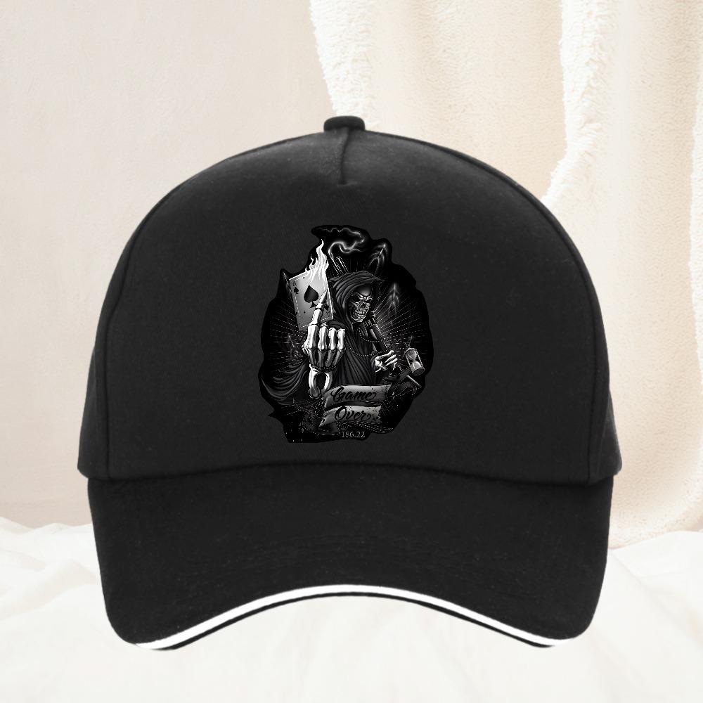 Creative Game Over Skull Spades A Playing Printing Baseball Cap Women Unisex Casual Sunhat Adjustable Trucker Hat