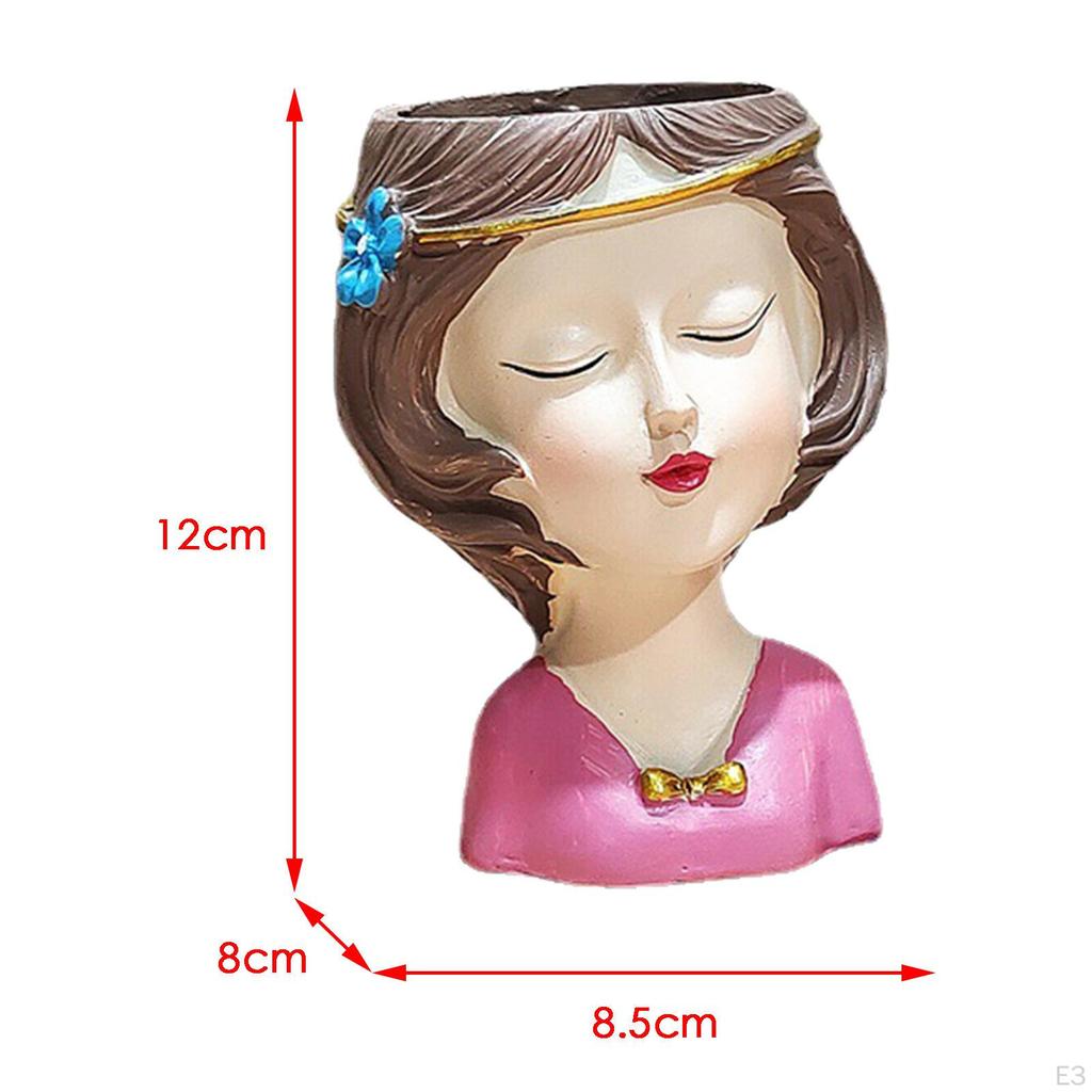 Cute Female Women Girl Head Statue Plant Container Bust Flower Pot Home Cactus Planter indoor e