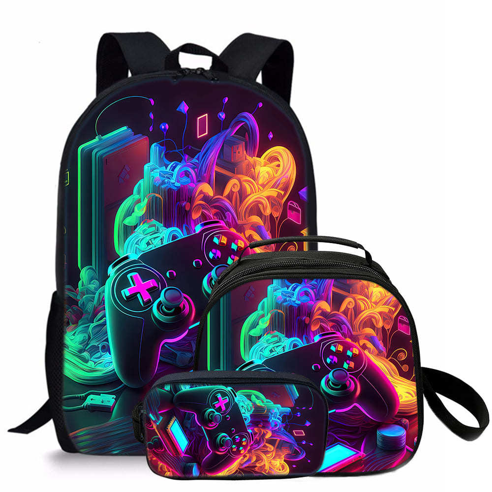 Trendy Popular Novelty game pad 3D Printed 3pcs/Set student School Bags Travel Notebook Backpack Crossbody Lunch bag Pencil Case