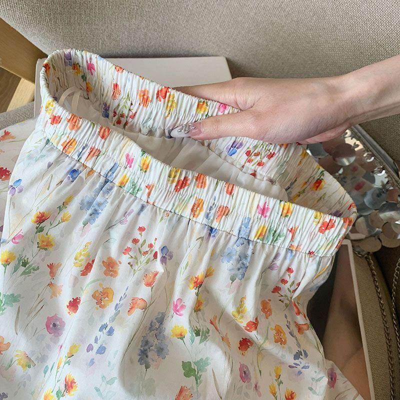 Korean Style Elegant Romantic Floral Midi Skirt for Women - Spring/Summer Versatile Loose Fit A-Line Skirt