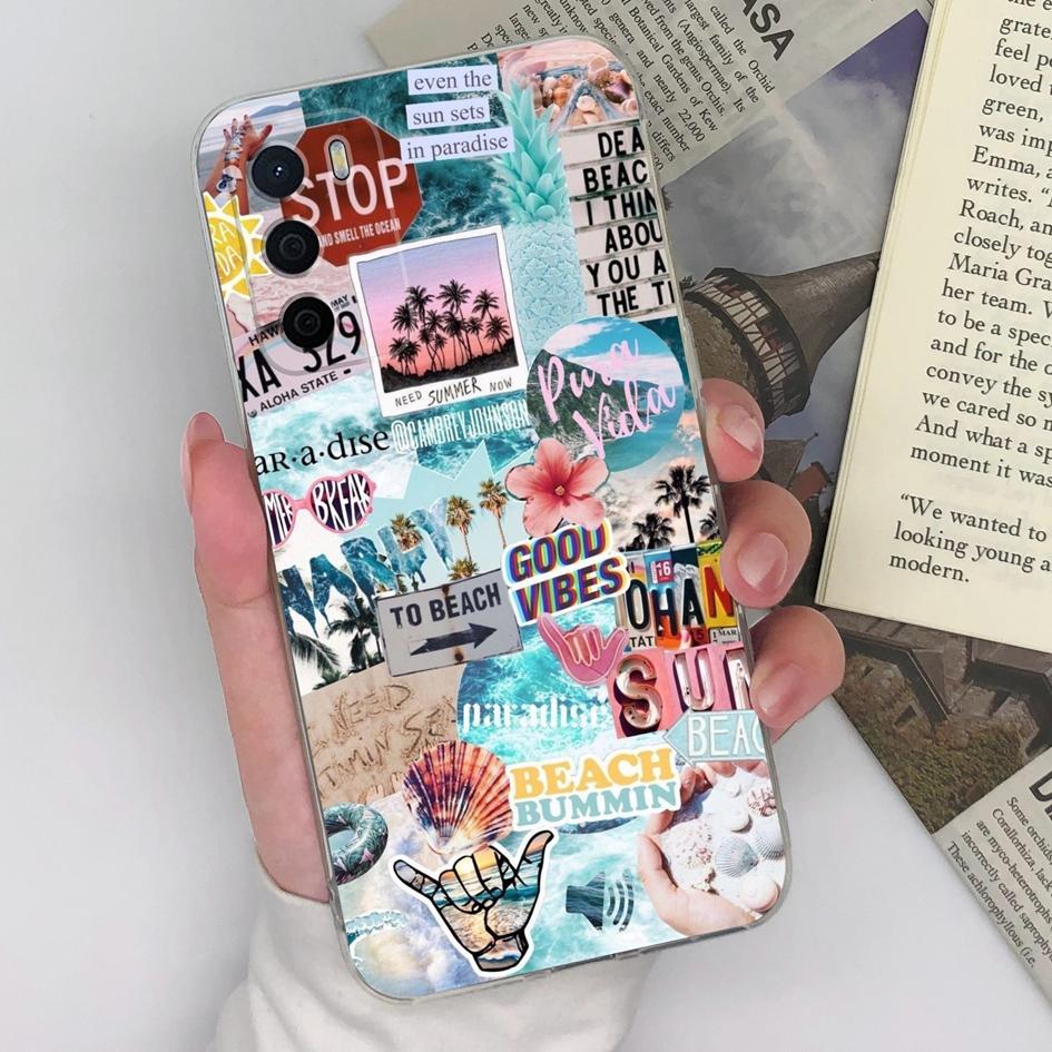 For Oppo A15 A15S A16 A16S A17 A17K A35 A58 Phone Cases Beautiful Blue Butterfly Flowers Pattern Transparent Silicone Anti Slip Housing For Oppo Shell