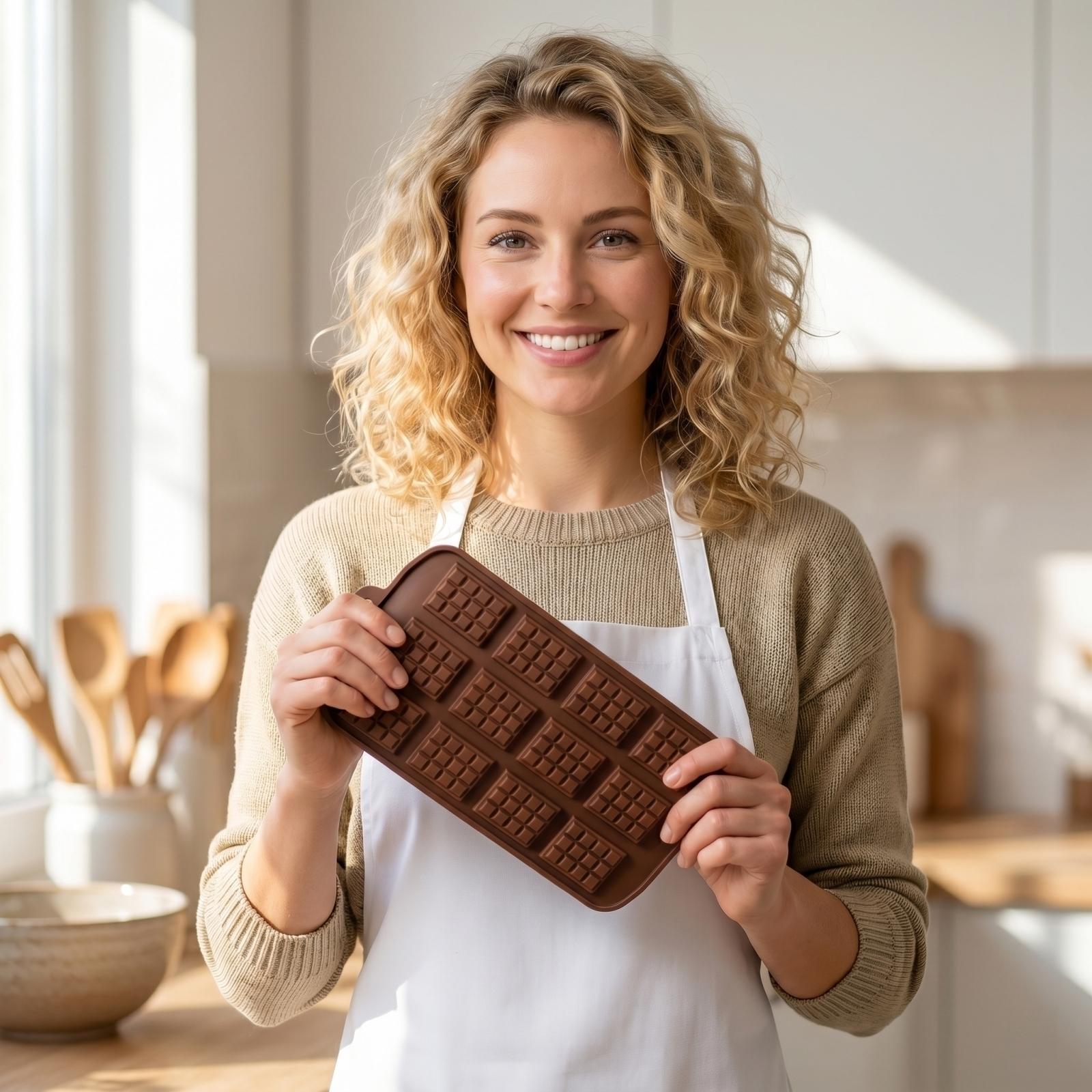 

Silicone Chocolate Mold Tray 12 Cavities Flexible Non-Stick Baking Mold for Homemade Chocolate Candy Bars and Small Treats Kitchen Tool One Size коричневий
