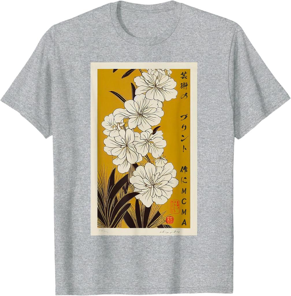Japanese Floral Art Ukiyoe Print Mens Cotton Graphic Tee Casual Short Sleeve TShirt