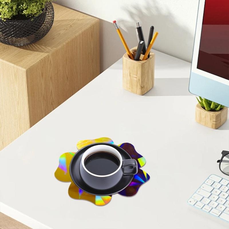 Easy To Demold Rainbow Effect Coaster Mold Holographical Silicone Mould for Crafting Flower Drink Mats Party Supplies