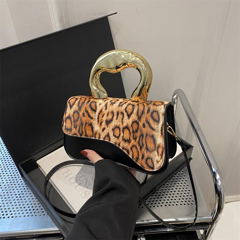 Niche Design Simple Korean Version Saddle Bag Trendy Leopard Print Small Square Bag Wide Shoulder Strap Versatile Single Shoulder Messenger Bag