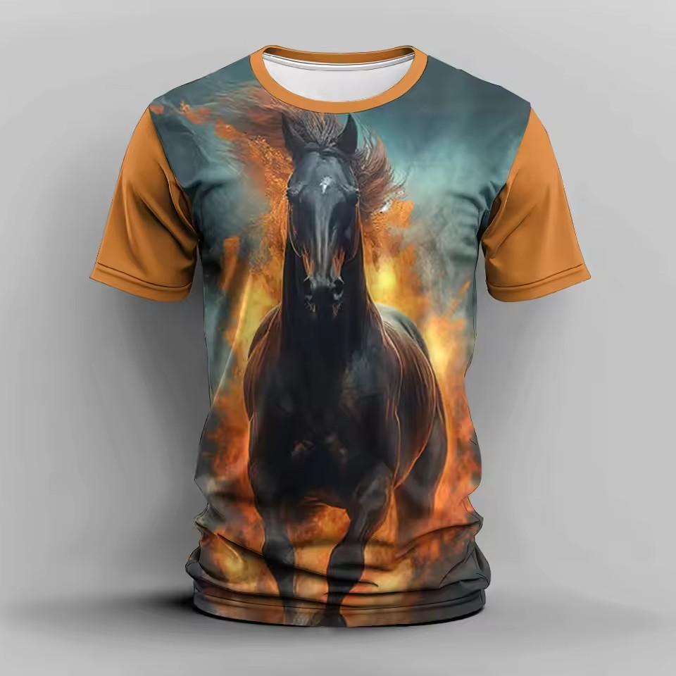 Women's Summer Elegant Fashion T-shirt Women's Popular Casual Comfortable Elegant Steed 3D Printed Short Sleeve Top