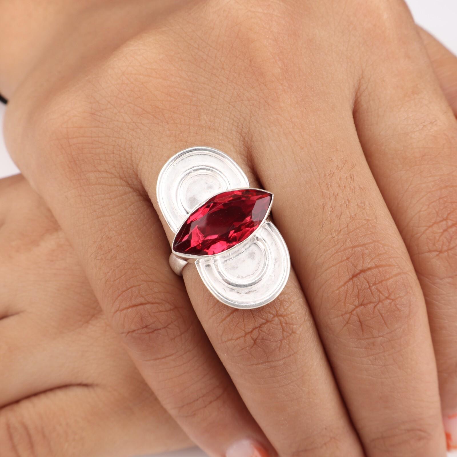 

Розовый Рубеллит Драгоценный камень 925 Стерлинговое серебро Подарочные украшения Кольцо ручной работы для женщин RR-34-2 7.5