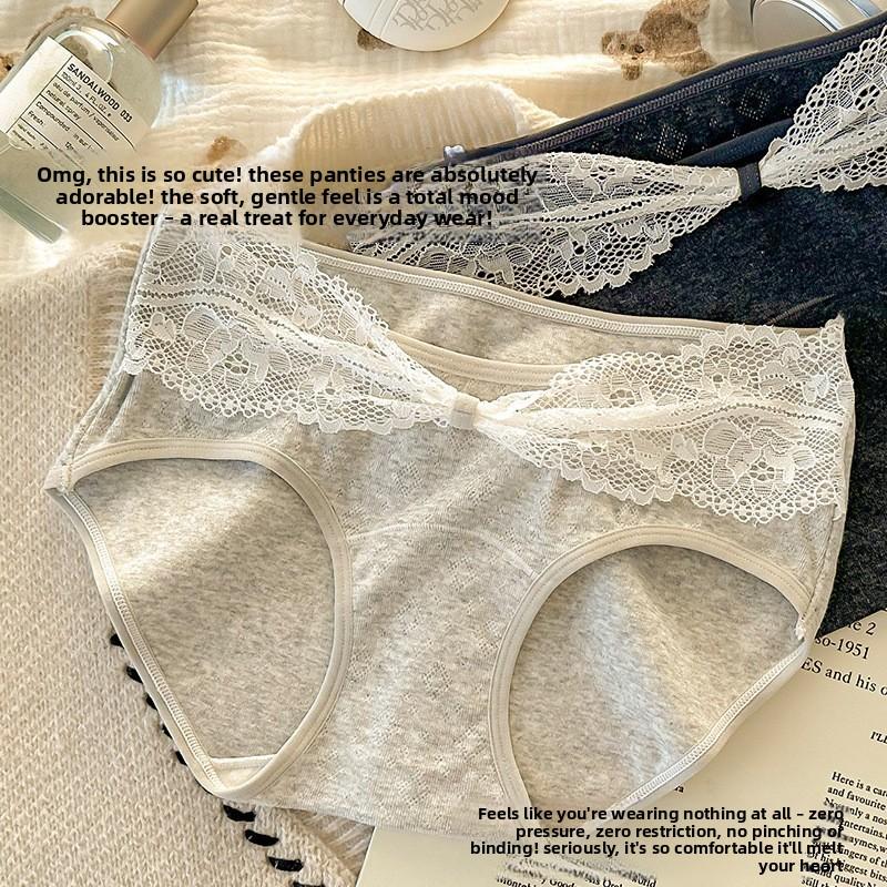 Ladies Spring and Autumn Sexy Lace Pure Cotton Waist Extended Crotch Triangle Briefs