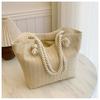 Large Capacity Straw Shoulder Bag With Synthetic Leather Lining For Women
