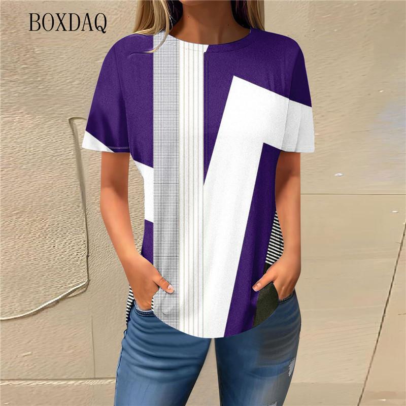 Geometric Striped Women Fashion T-Shirts Short Sleeve O-Neck Streetwear Ladies T Shirt Summer 3D Print Casual Tops Plus Size 6XL