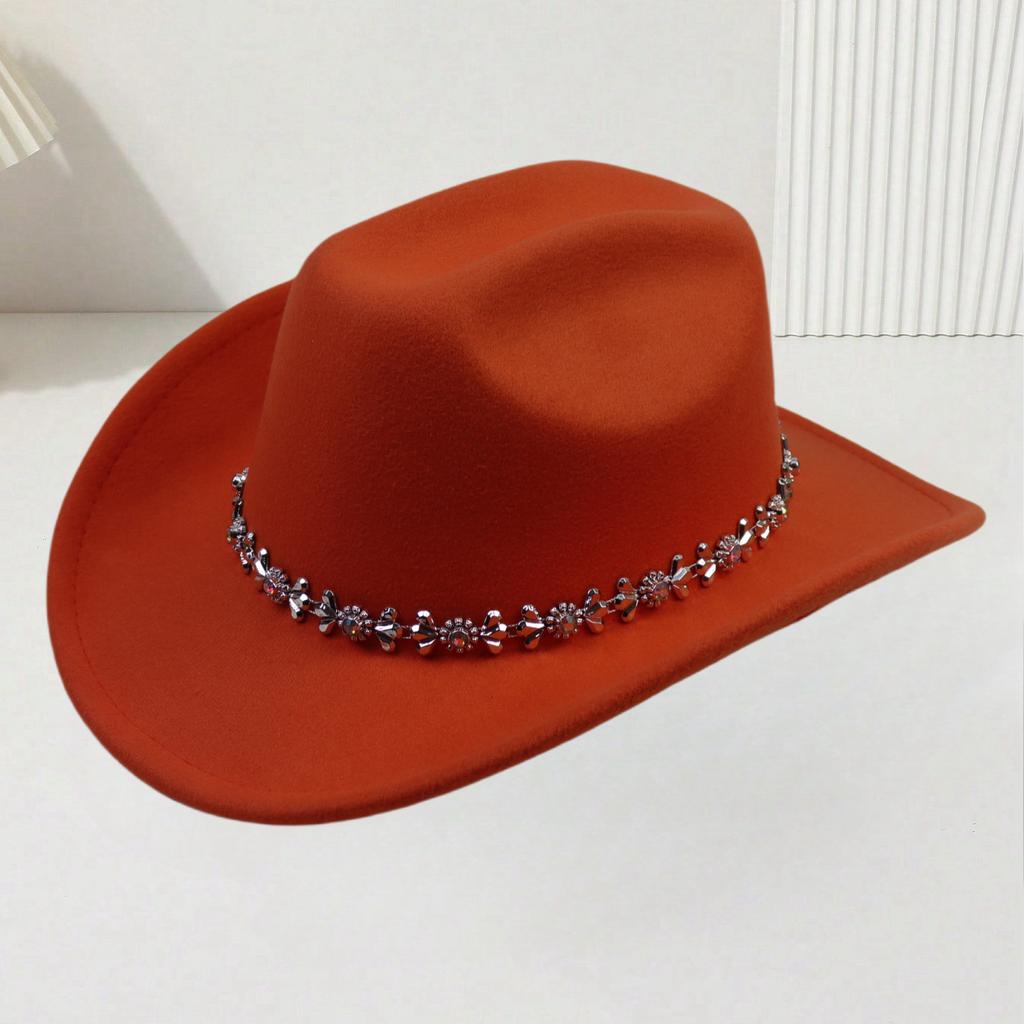 European and American men's and women's western cowboy top hats outing party jazz hat colored diamond bridal woolen hat