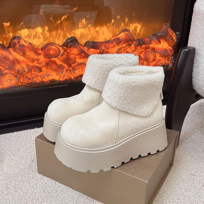 

Women s elastic thick sole winter fur one warm cold padded snow boots non-slip wear casual sports short cotton boots 40 белый