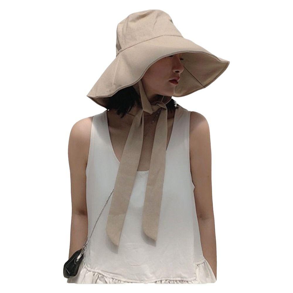 Casual Wear Tie Design Fisherman Hat Cotton Linen Foldable Sun Hat Big Brim Bucket Hat Summer Spring
