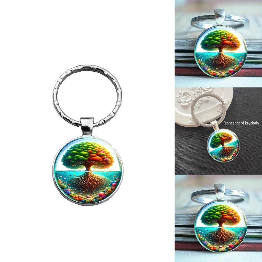 Artistic Glass Keychain With Colorful Tree Design For Gift Giving And Collections