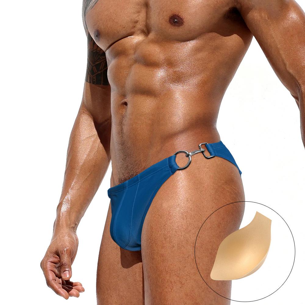 

JESSBORN Мужские плавки с низкой посадкой и металлической пряжкой - Треугольный крой, Открытые по бокам, Однотонные, Сексуальный дизайн XL