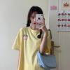 New Summer Loose Korean Version of Peach Letter Printing Simple Medium and Long Short-sleeved T-shirt Top Women's Trend