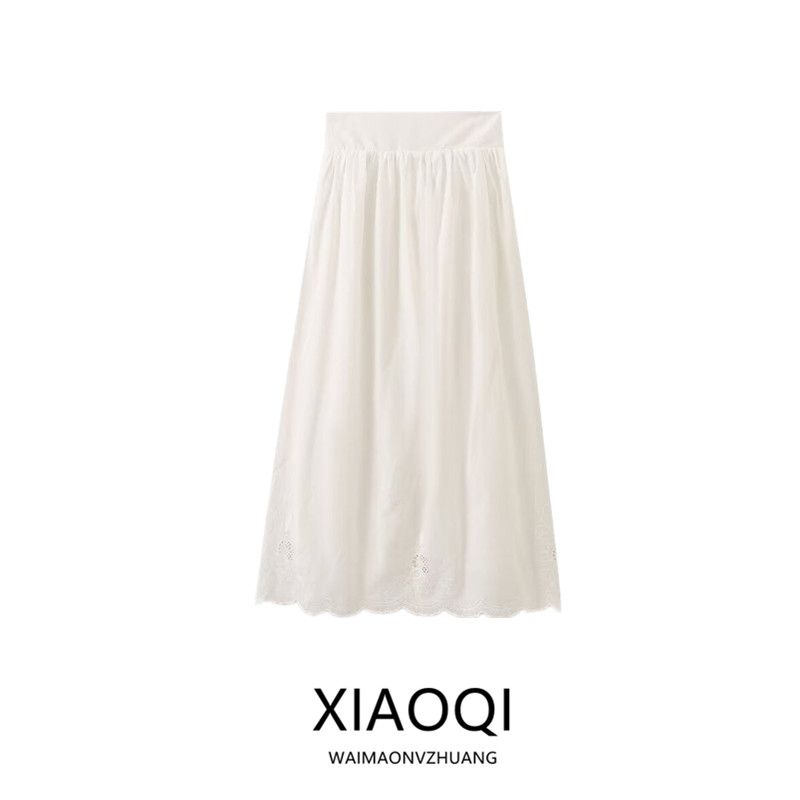 Fashion Style 2024 Summer New Arrival Women's Clothing Easiest for Match Mid-Waist White Pure Cotton Pleated Embroider Dress 6895241