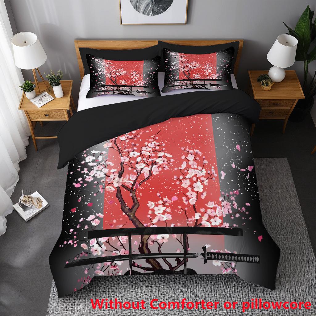 3D Digital Printing Three-Piece Set, Spring Flower Series Plum Blossom Quilt Cover, Bedding Home Textile