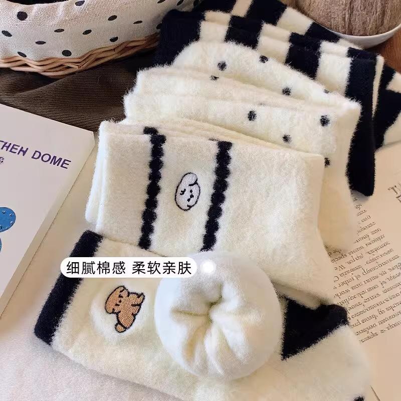 Cute Cartoon Puppy Plush Socks Women'S Autumn And Winter New Plush Thickened Medium Tube Socks Sleep Socks With German Training Shoes