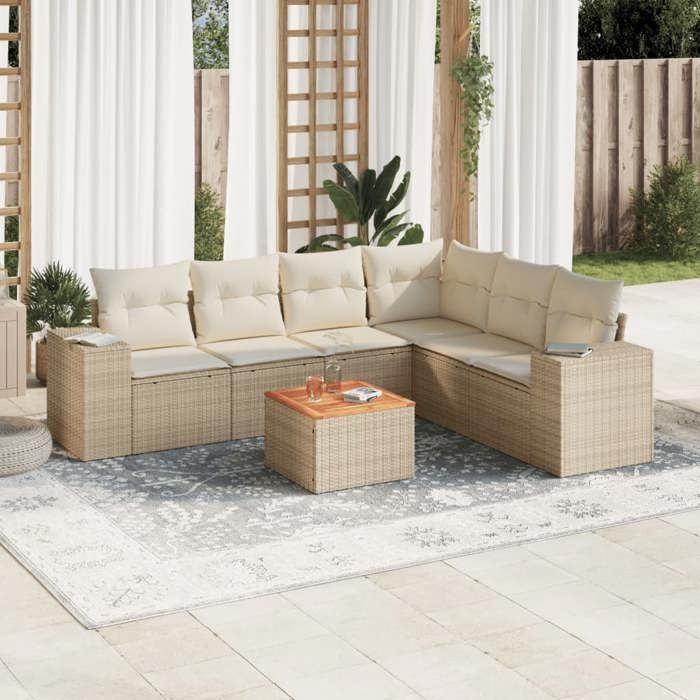 VidaXL Garden Lounge Set with Cushions 7 Pcs, Sofas and Patio Table, Outdoor Furniture Set Patio, Beige 3257794