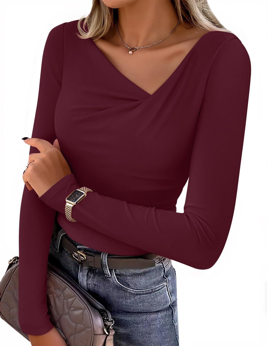 2026 Women s One-Shoulder Swing Neck Off-the-Shoulder Slimming Long Sleeve Top XL бордовый