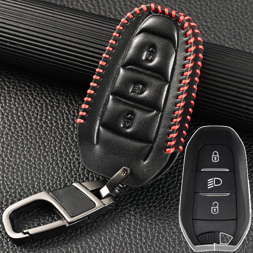 For Peugeot 208 3008 5008 2008 DS5 DS3 Citroen X7 Remote PU Leather 2 3 4 Button Key Fob Chain Ring Cover Case Holder Protector